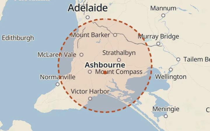 Map of the service area, about 40 km around Ashbourne