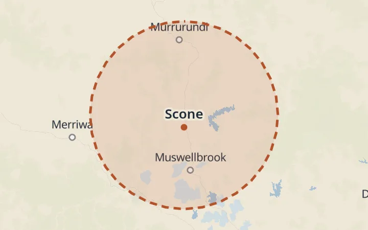 Map of the service area, about 40 km around Scone