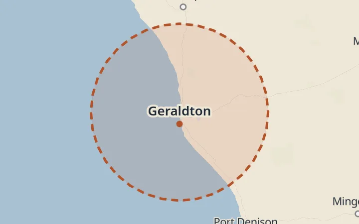 Map of the service area, about 40 km around Geraldton