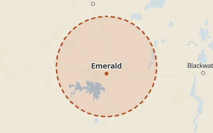 Map of the service area, about 40 km around Emerald