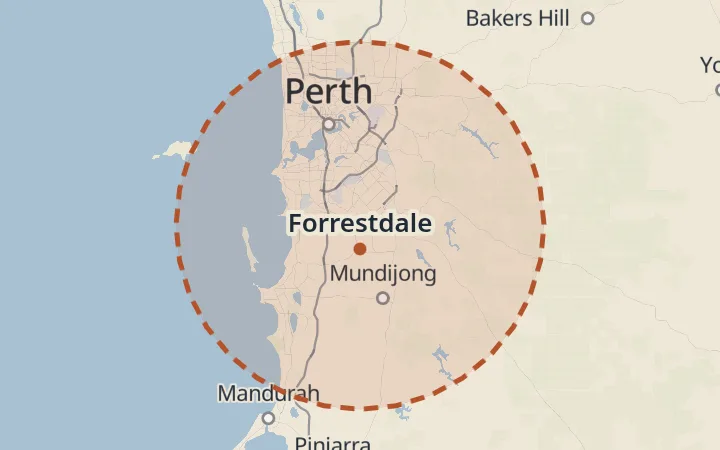 Map of the service area, about 40 km around Forrestdale