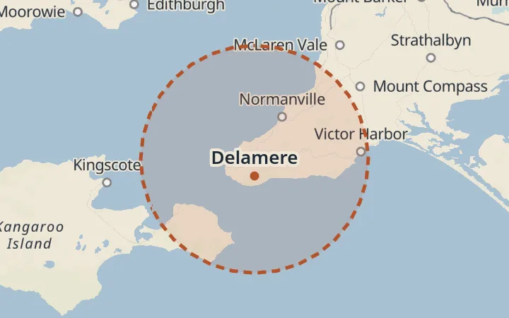 Map of the service area, about 40 km around Delamere