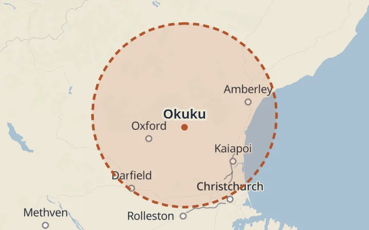 Map of the service area, about 40 km around Okuku