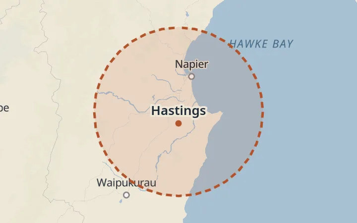Map of the service area, about 40 km around Hastings
