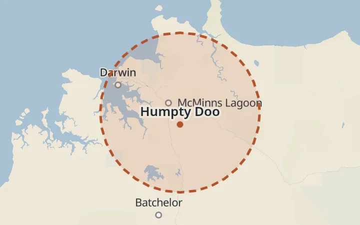Map of the service area, about 40 km around Humpty Doo