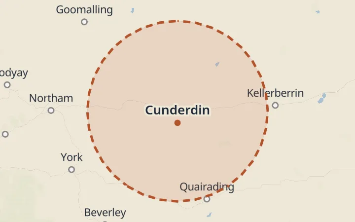 Map of the service area, about 40 km around Cunderdin