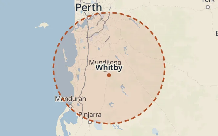 Map of the service area, about 40 km around Whitby