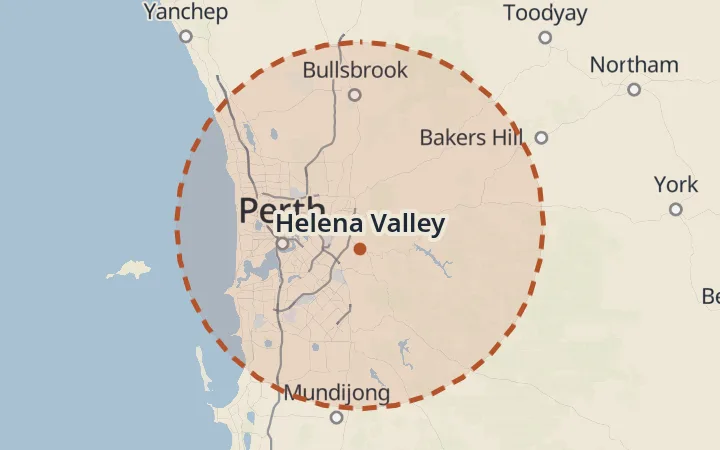 Map of the service area, about 40 km around Helena Valley