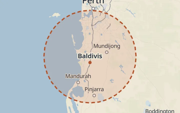 Map of the service area, about 40 km around Baldivis