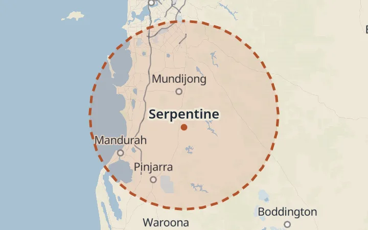 Map of the service area, about 40 km around Serpentine