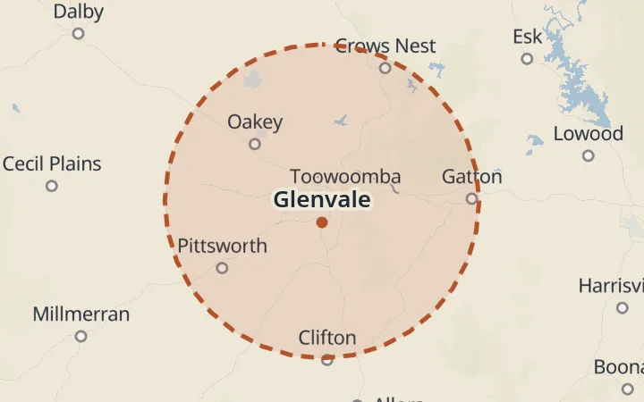 Map of the service area, about 40 km around Glenvale