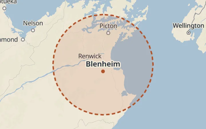 Map of the service area, about 40 km around Blenheim
